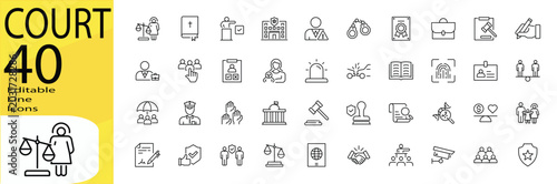 Court icon set. Editable stroke.