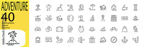Adventure icon set. Editable stroke.
