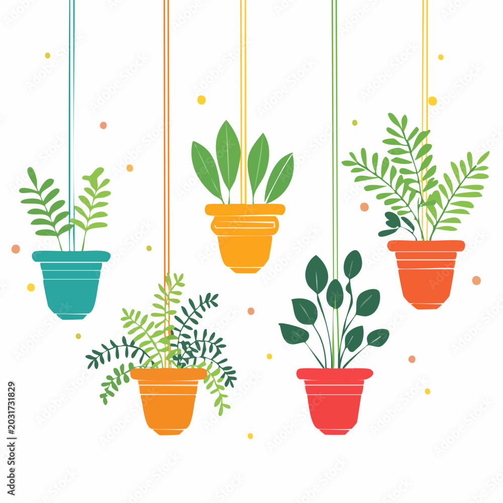 Fototapeta premium Hanging Potted Plants Illustration