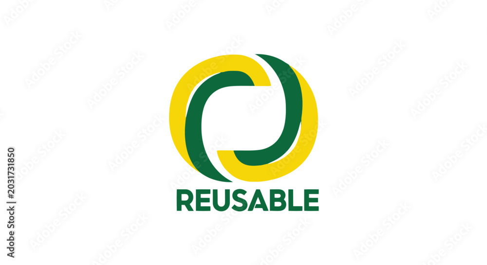 Fototapeta premium Eco-friendly symbol emphasizing sustainability and reusability with vibrant green and yellow design