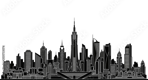 Modern City Skyline Silhouette Illustration, Urban Architectural Vector
