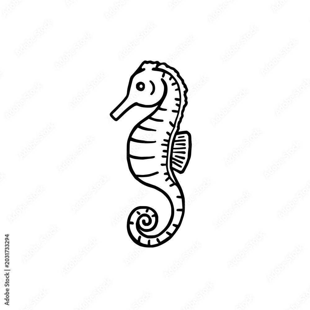 Fototapeta premium Seahorse icon logo design. Hand drawn seahorse sign and symbol. Doodle seahorse icon. Sea life illustration for kids or beach decor.