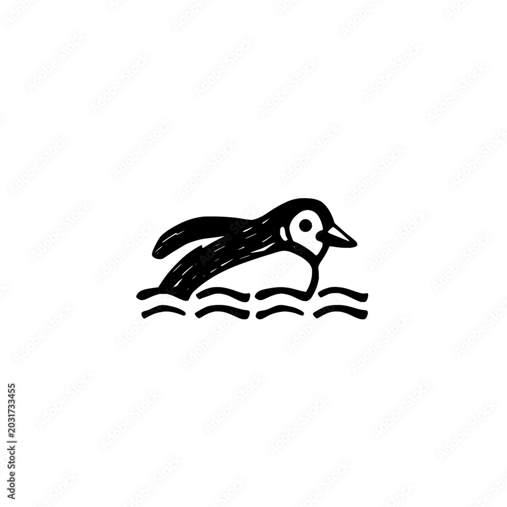 Obraz premium Penguin swimming icon logo design. Swimming penguin sign and symbol. Penguin icon. Hand drawn doodle animal for zoo, arctic, or ocean branding.
