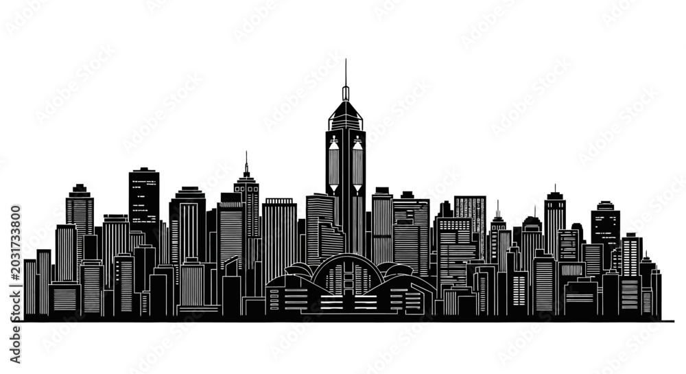 Fototapeta premium Hong Kong City Skyline Silhouette, Urban Architectural Landmark