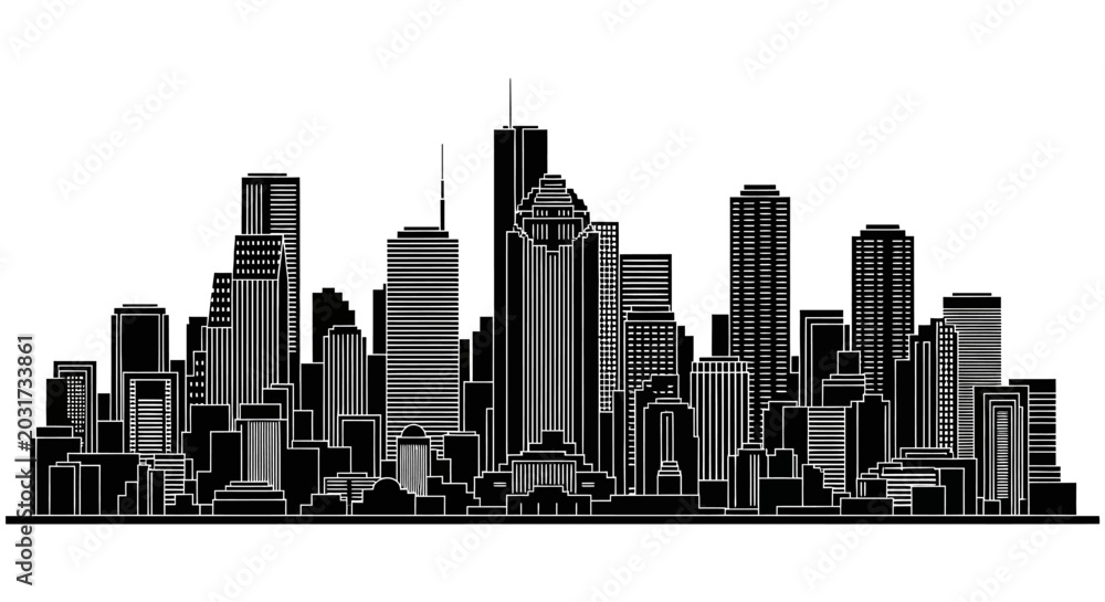 Fototapeta premium Houston City Skyline Silhouette Vector Illustration