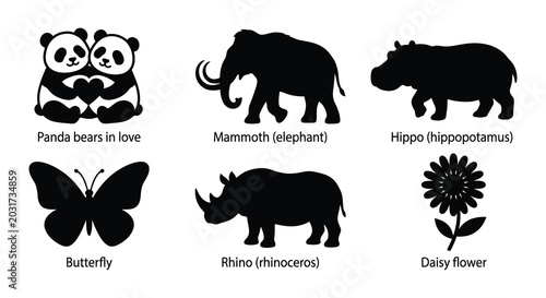 Canvas Print Animal silhouettes collection black vector shapes on white background