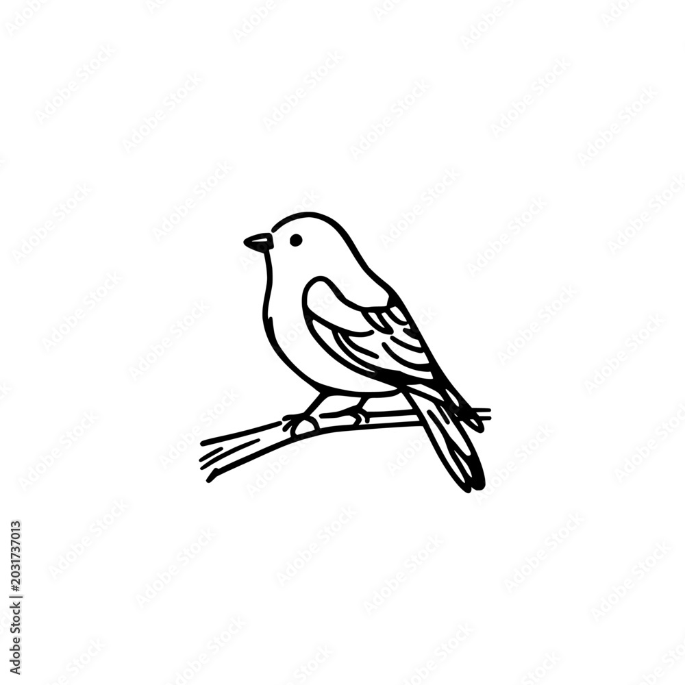 Fototapeta premium Small bird on branch icon logo design. Bird sitting on tree branch sign and symbol. Small bird icon. Nature and wildlife element.