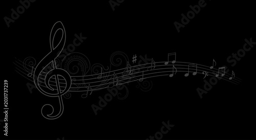 Quadro su tela Elegant musical staff design with a prominent treble clef and various flowing no