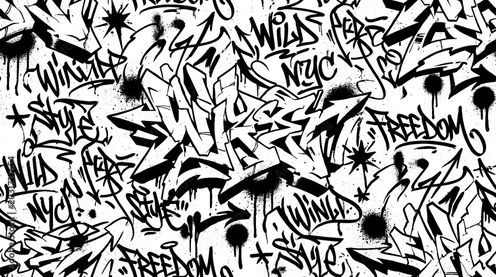 Fototapeta premium Vibrant graffiti street art covers urban wall with freedom message
