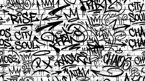 фотографія Vibrant graffiti street art covers a city wall with chaotic letters and symbols