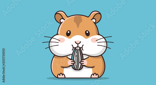 Vászonkép Cute Cartoon Hamster Holding Seed.