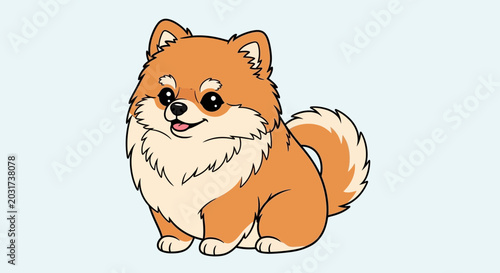 Fotografie Cute Pomeranian Dog Sitting Down.