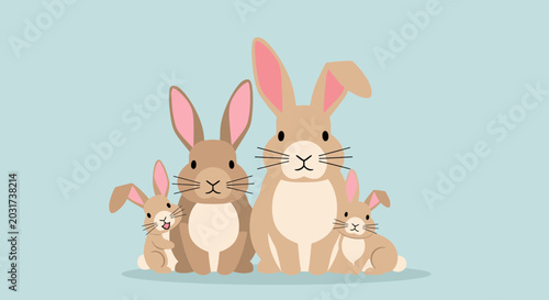 Quadro su tela Group of cute brown rabbits together.