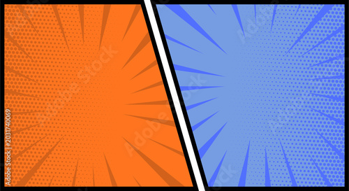 Comic book split screen background with halftone pattern