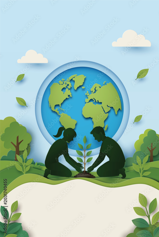 Fototapeta premium Vertical World Environment Day Planting Tree Illustration