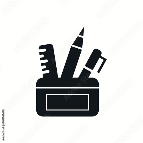 Pencil Case Icon - Solid Black Glyph Icons For School Vector