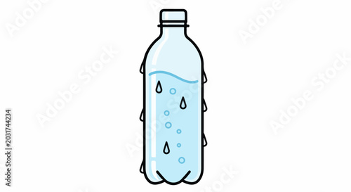 Clear plastic bottle with liquid, bubbles, and drips