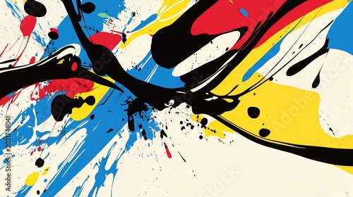 Vibrant Abstract Splatter Paint Background with Dynamic Brushstrokes and Bold Colors