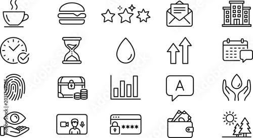 Foto Universal Miscellaneous Utility Line Icon Set for Business Marketing Finance Lif