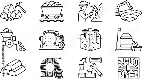 Foto Mining and Metallurgy Line Art Icons Set