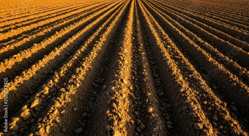 Tilled soil in agricultural field.