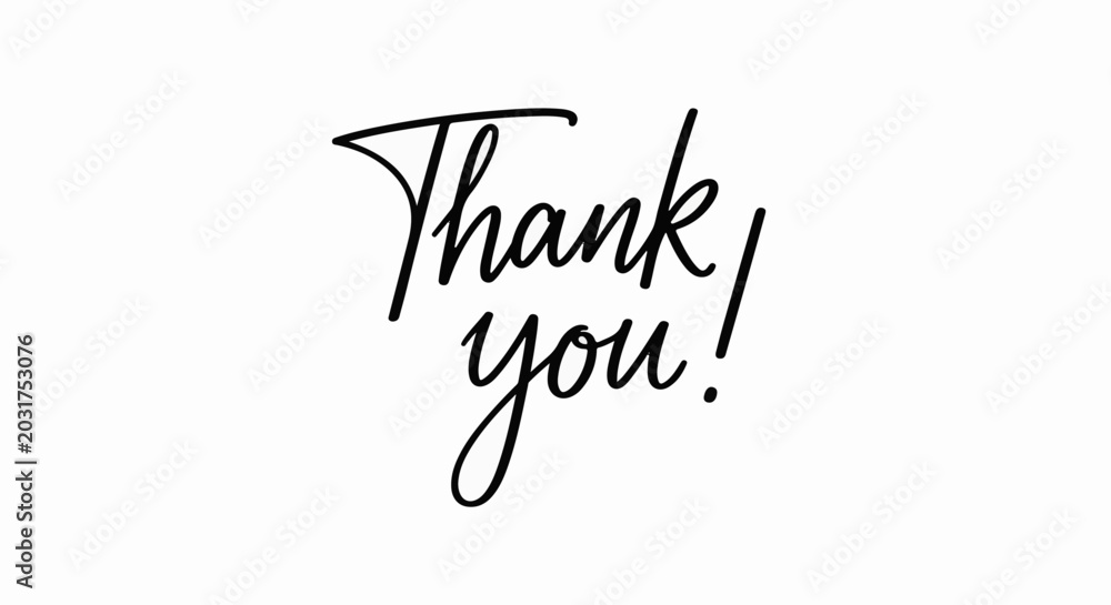 Fototapeta premium Elegant black script typography expresses gratitude on a white background