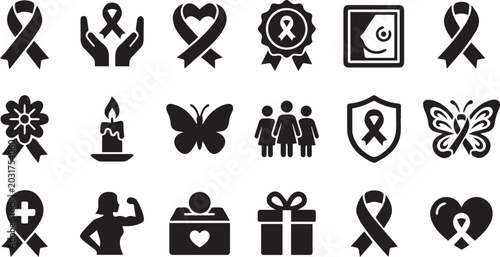 Breast Cancer Awareness And Support Icons Set For October