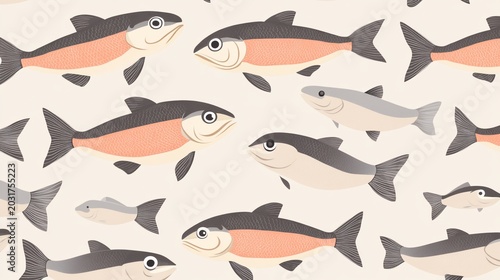Seamless Pattern of Cute Cartoon Fish Swimming in a School