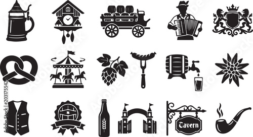 raditional Bavarian Oktoberfest Festival And German Culture Icon Set
