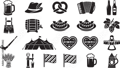 Oktoberfest Festival Elements Collection And Beer Celebration Icons