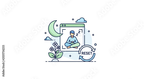 Foto Mindfulness and mental reset with sleep cycle illustration