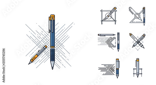 Tableau sur toile Mechanical Pencil and Drafting Tool Icon Set