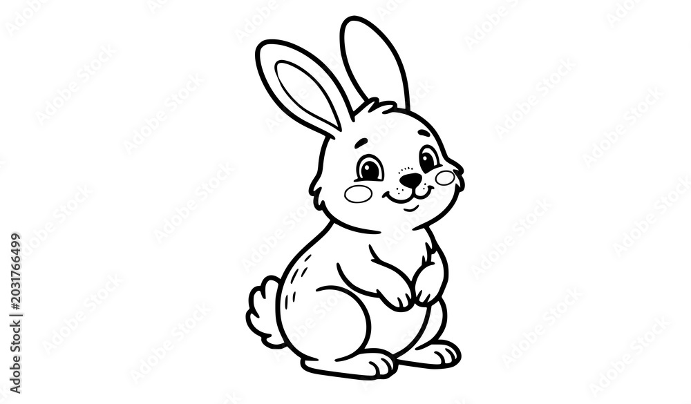 Obraz premium Cute Cartoon Bunny Rabbit Sitting Coloring Page Vector Illustration