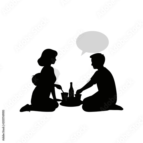 silhouette of a woman and man