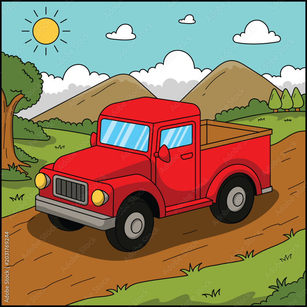 Obraz premium PICK UP TRUCK cute vehicle doodle icon kawaii style simple outline isolated vector transportation illustration travel element drawing object.