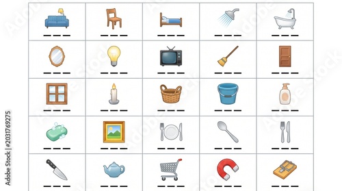 Household Objects Emoji Icons Collection Isolated Education Set
