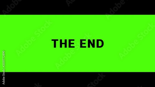 Clean black 3D text the end appearing within a permanent black cinematic border frame. Professional green screen graphic overlay element for widescreen video production and chroma keying.