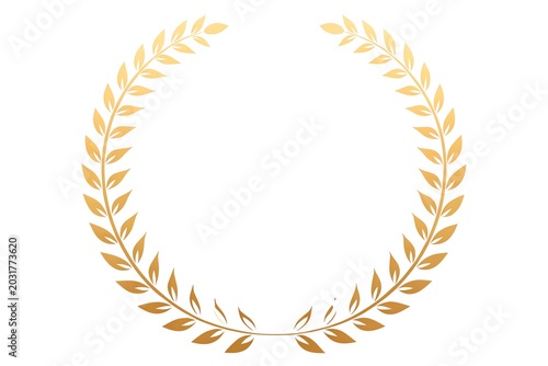 Golden Laurel Wreath Symbol of Victory and Achievement Isolated on White Background
