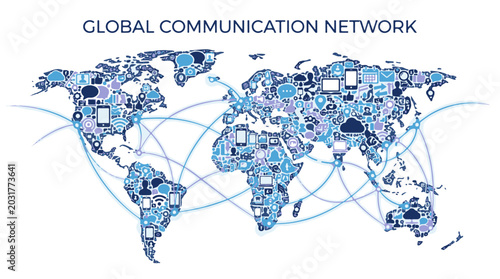 Φωτογραφία Global Communication Network Map Made of Digital Icons and Connections