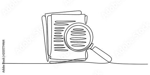 Canvas Print Minimalist line drawing of documents and magnifying glass, vector illustration
