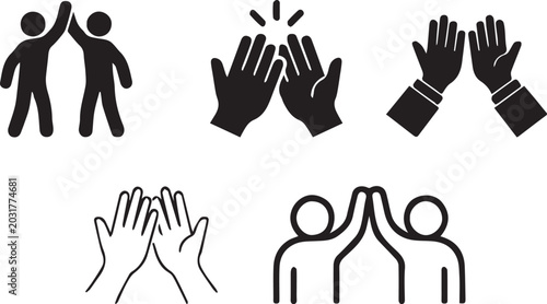 Minimalist High Five Icons Set Celebrating Teamwork and SuccessMinimalist High Five Icons Set Celebrating Teamwork and Success