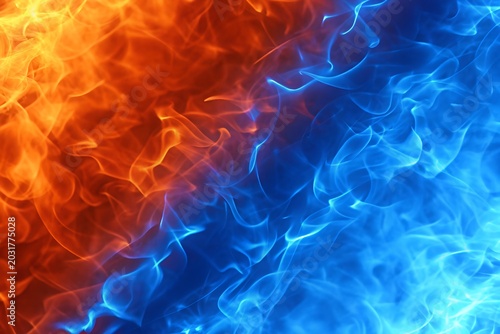 Tableau sur toile Abstract dramatic split background with blazing orange fire and vibrant blue ice