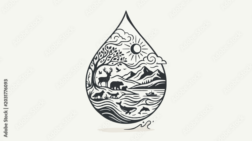 Obraz premium World environment day water drop containing diverse habitat