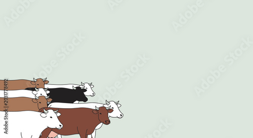 Konstfotografi Herd of Cartoon Cows in Minimalist Style, Farm Animals Group