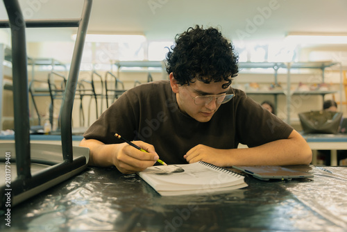 Fotografia Young student concentrating on drawing in art class
