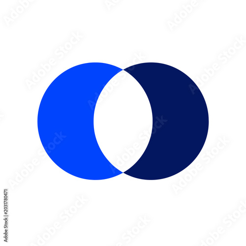 Two overlapping circles in blue and dark blue colors