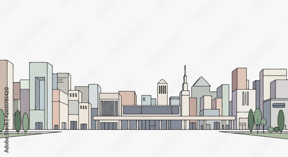 Fototapeta premium Modern City Skyline Illustration - Abstract Architectural Design with Pastel Colors