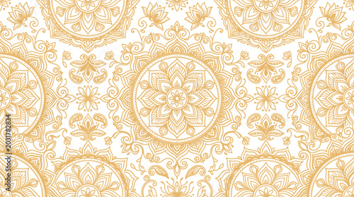 Konstfotografi Seamless pattern with golden mandala ornaments