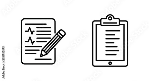 Medical cpt coding and healthcare procedure list icons for medical billing and insurance documentation management with procedure insurance healthcare clipboard document heartbeat