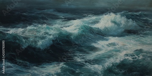 Dramatic Ocean Waves Crashing with Force and Turbulent Energy.